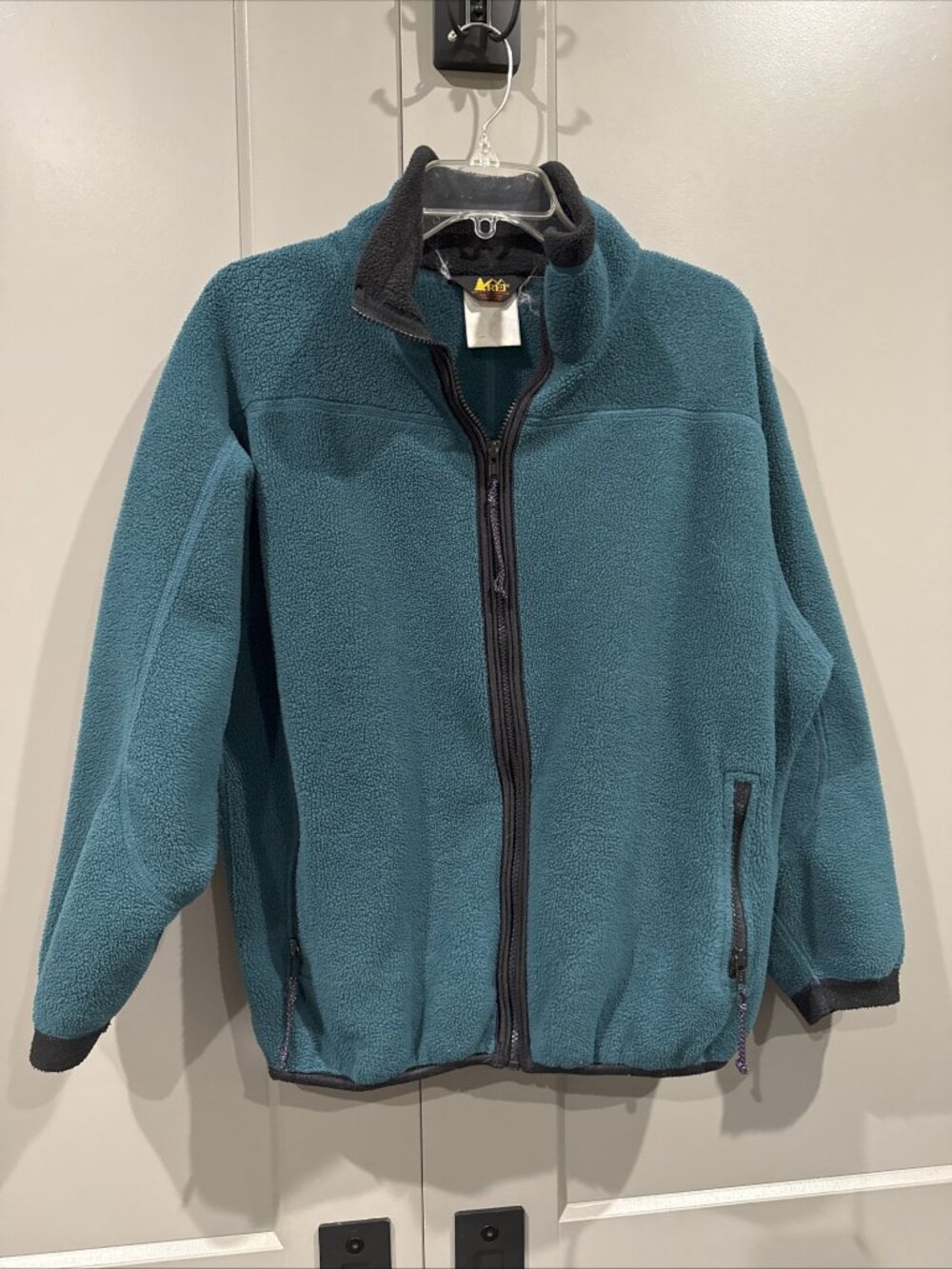 Vintage 90s REI Full Zip Fleece Jacket Teal turquoise Made in USA Sz 10 A94